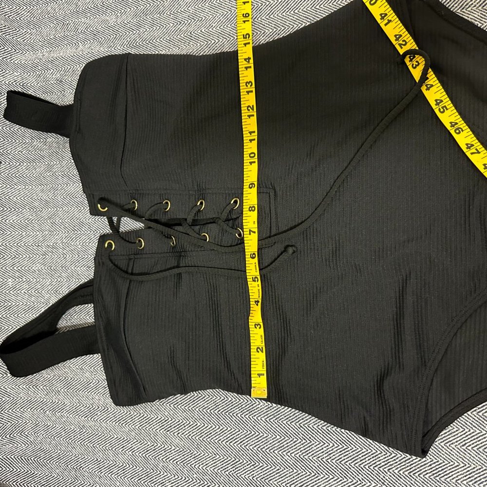 Black Lace Up Front One Piece Swim Suit - Picture 3 of 6